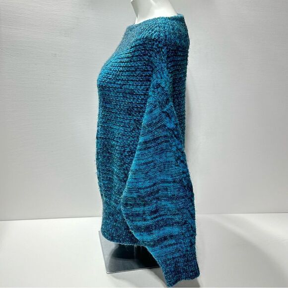 Sleeping On Snow Alpaca Wool Sweater Off The Shoulder Turquoise Cable Knit XL - Picture 4 of 15